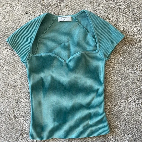Babaton Turquoise Ribbed Crop Top - Picture 1 of 1